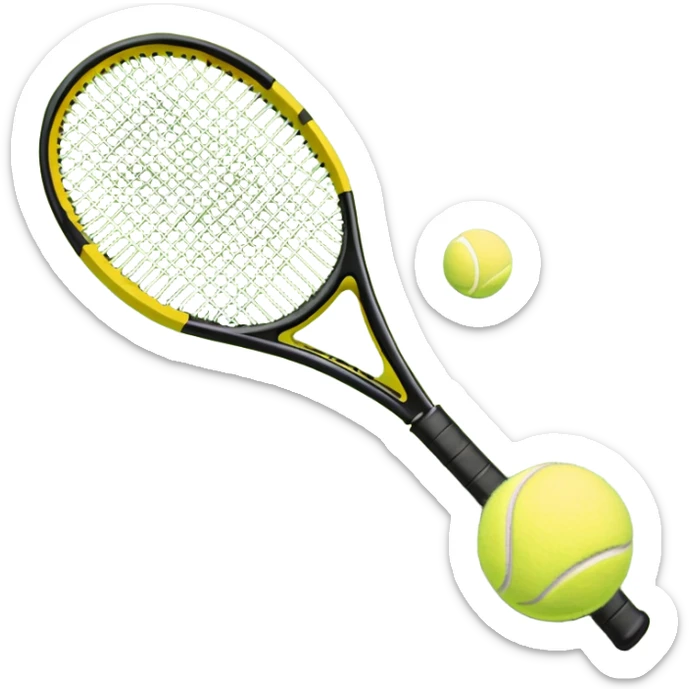 A tennis racket and ball on a grass or hardcourt surface, symbolizing the sport. The racket has a sleek design with tightly strung strings, while the bright tennis ball rests nearby, capturing the essence of precision, agility, and competition. sticker