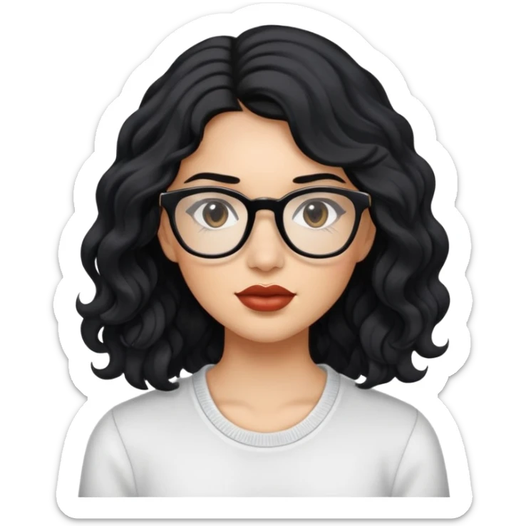 wavy haired girl with black hair and carmel but light skin and clear glasses full lips  sticker