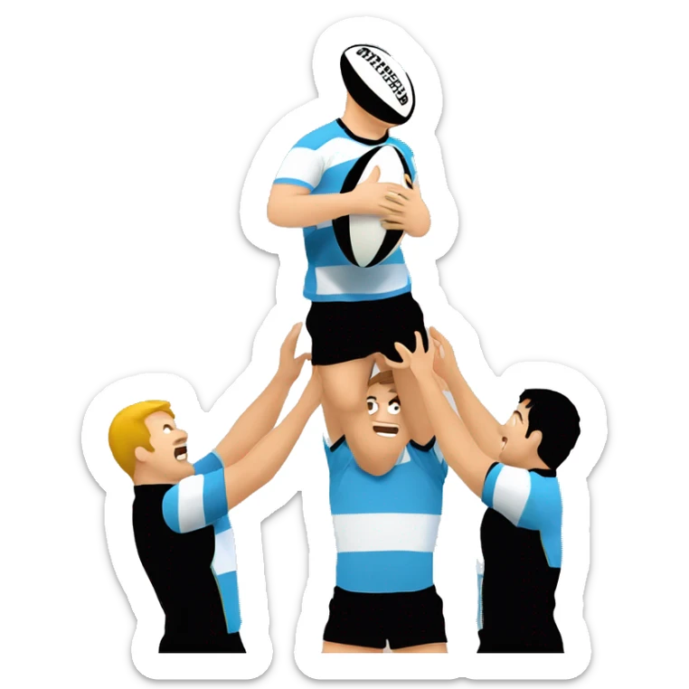 two rugby players lifting another rugby player to catch a ball in a lineout sticker