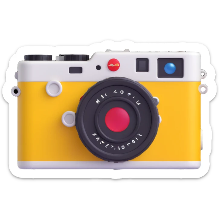 vibrant, 3D emoji of a classic rangefinder camera inspired by Leica M series, with colorful accents sticker