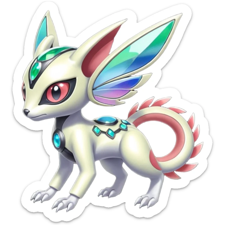 Shiny Colorful Futuristic Cyber-Vernid-Trico-Meloetta-Latias-Koraidon-Peppercat-Protogen-Pokémon-Digimon-Fakémon-fusion-hybrid-creature sticker