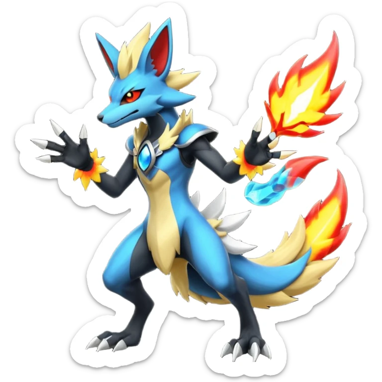 Edgy futuristic Delphox-Zeraora-Salandit-Lucario-fusion sticker