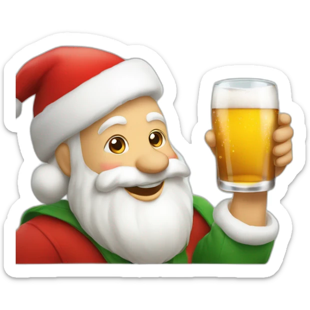 Père Noël qui offre un verre de bière à un enfant comme cadeau sticker