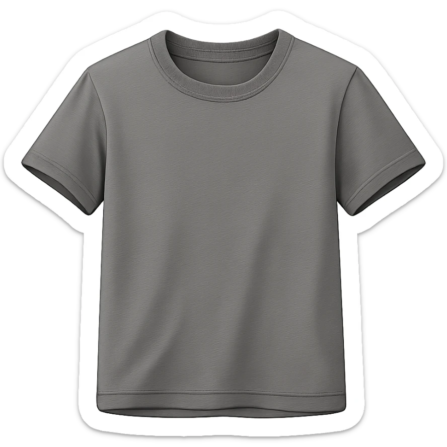 Make the grey t-shirt icon more detailed with realistic fabric folds, subtle stitching, and a visible collar. Keep the style modern and clean, no text, and no background. Maintain a transparent background to preserve the icon's clarity and simplicity. sticker