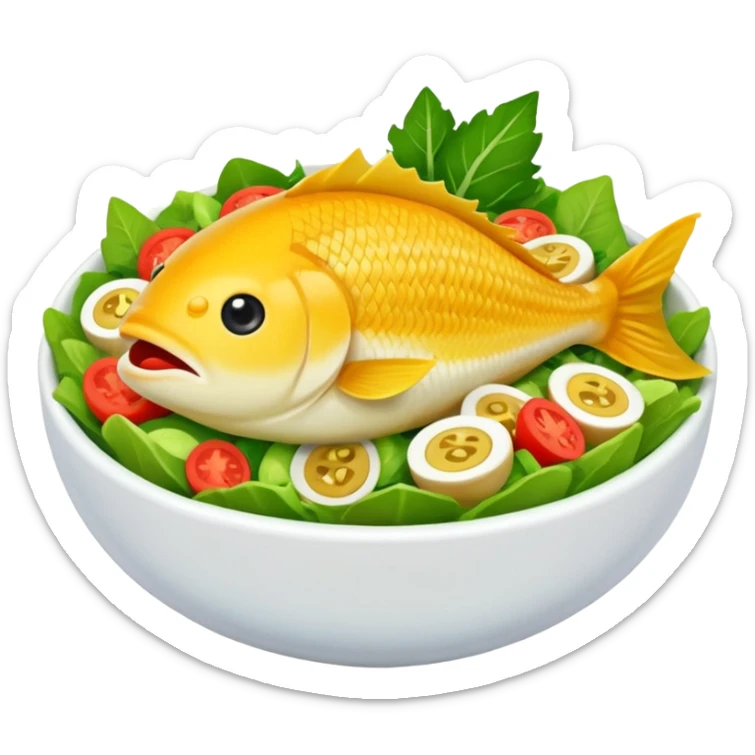 buatkan emoji salad namun berbentuk ikan 🐟 yang chubby untuk discord emoji tentang mancing untuk announcement  sticker