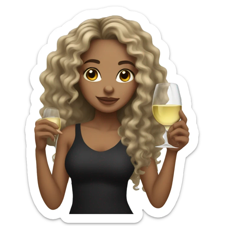 light skin girl with long curly hair holding white wine wearing black tights sticker