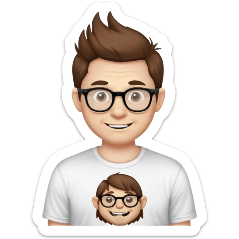 man,with pale skin. Brown hair and glasses. With troll face shirt. sticker