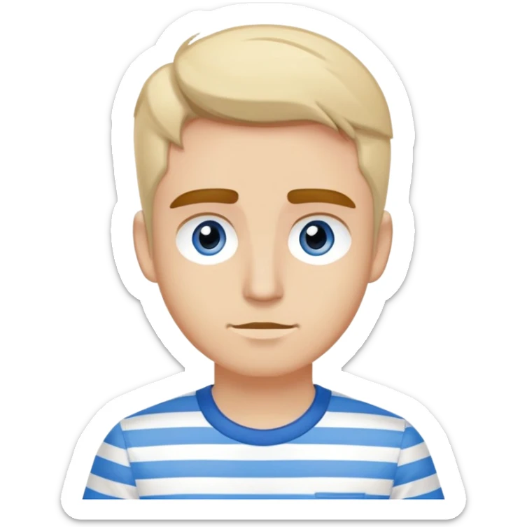 Chico blanco guapo con ojos color miel y cejas pobladas con una camiseta de mangas corta blanca y una camisa de vestir sobre puesta cde rayas blancas con rayas azules claro  sticker