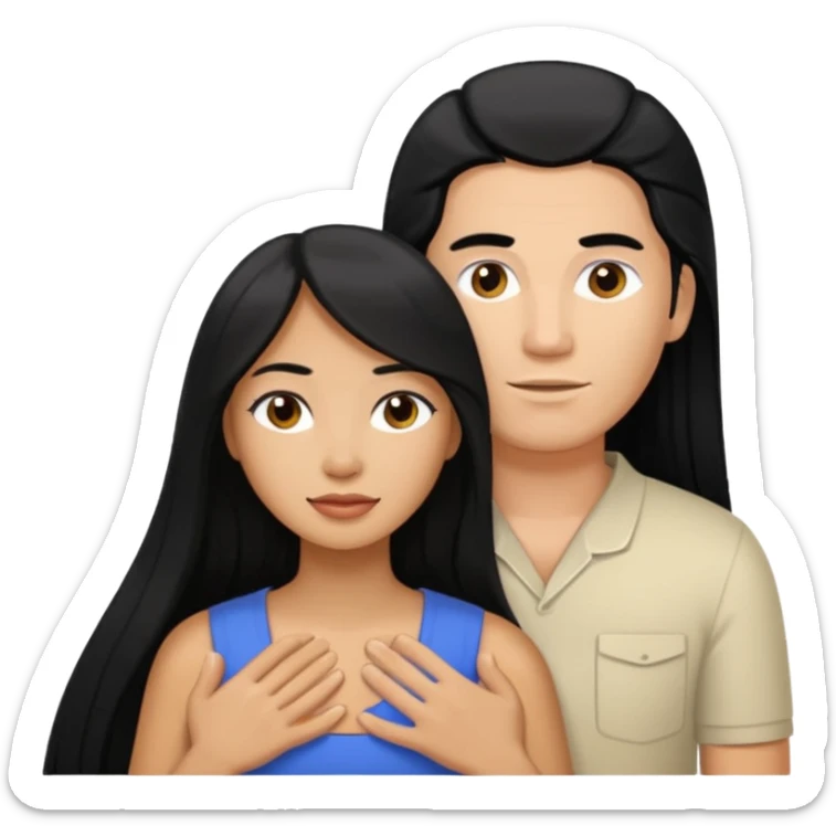 Philippines woman with long hair is massaged from a blond white man sticker