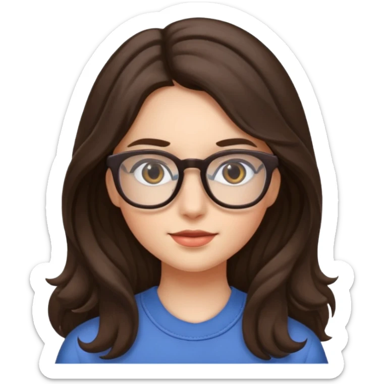 Brunette (more brunette) girl with long not to wavy hair and glasses sticker