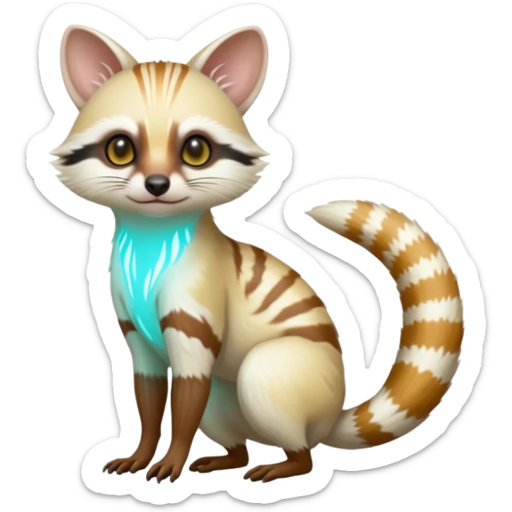 White albino neon glowing bioluminescent Genet-Numbat-Cacomistl-Tamarin-Tanuki-fusion-hybrid (full body) sticker