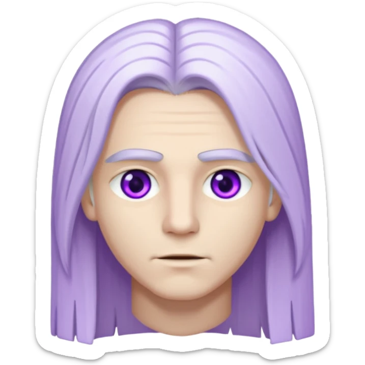 Beyaz uzun ve düz saçları olan,mor göz rengi olan, bembeyaz tenli bir erkek,genç sticker