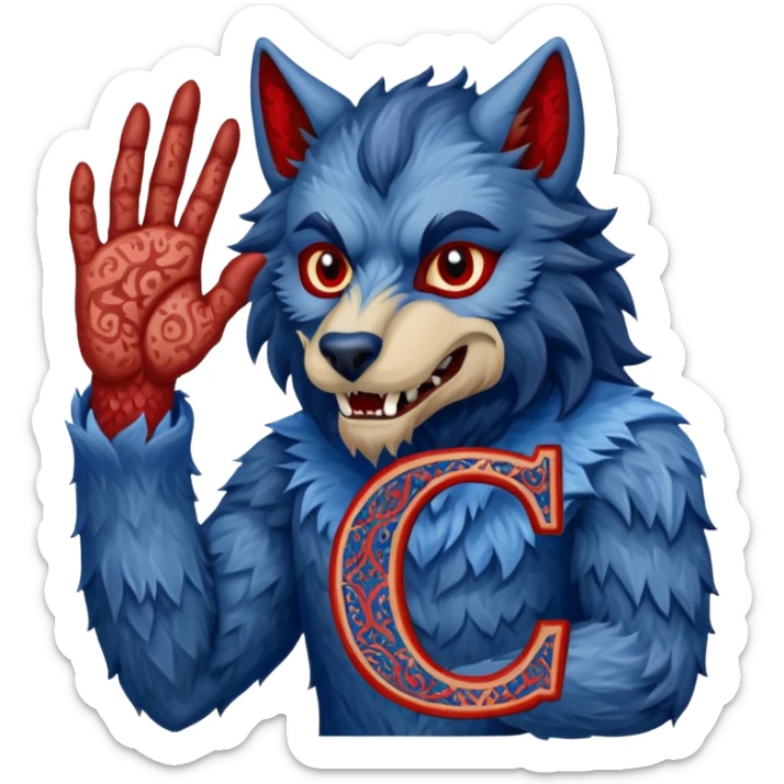 a werewolf hand just the hand holding the letter c make the c made out of persian carpet texture sticker