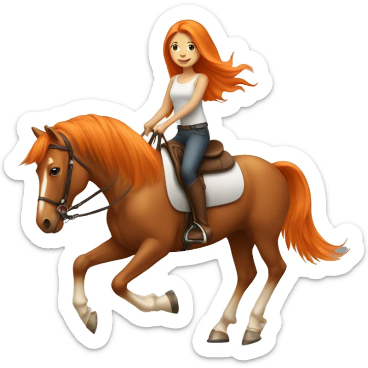 Tan girl with long orange hair riding a horse sticker