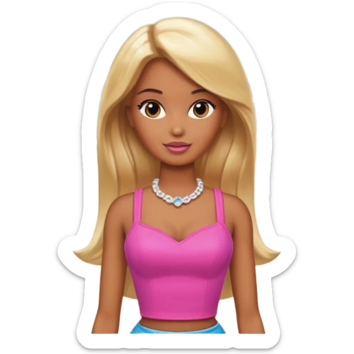 Brown skin blonde hair barbie in front of beach  sticker