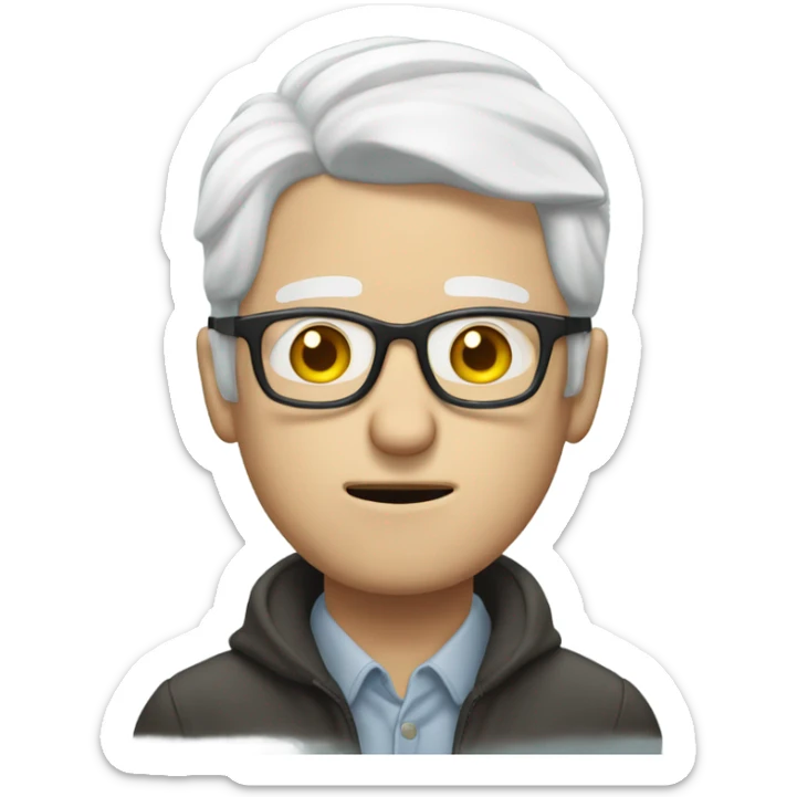 White man with white hair and glasses has been sick for a week with runny nose and headache sticker