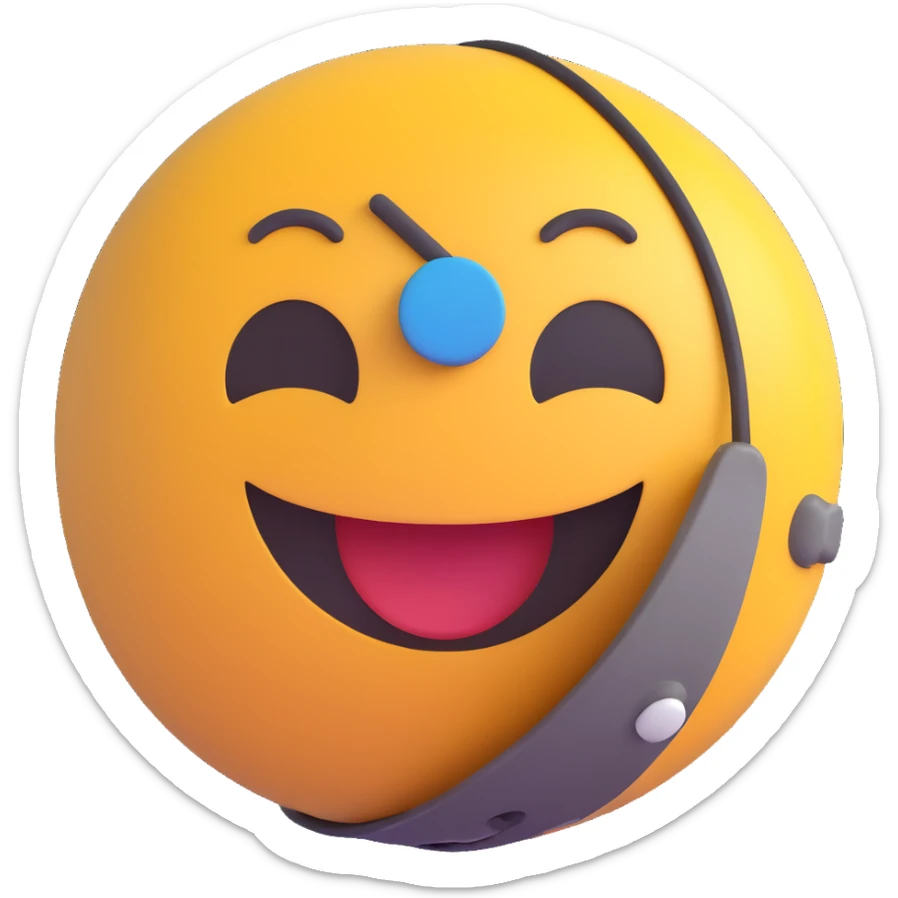 3D smiley emoji, round shape, wearing rock climbing gear, sporty face, transparent background (rock climbing sports) sticker