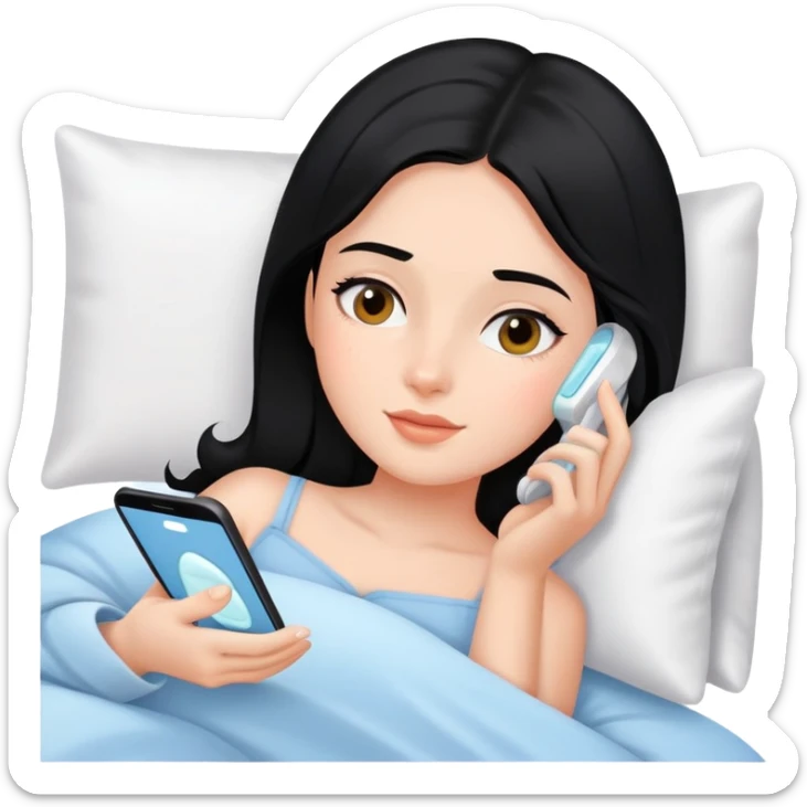 Black hair Girl having skincare on, laying In bed using phone  sticker