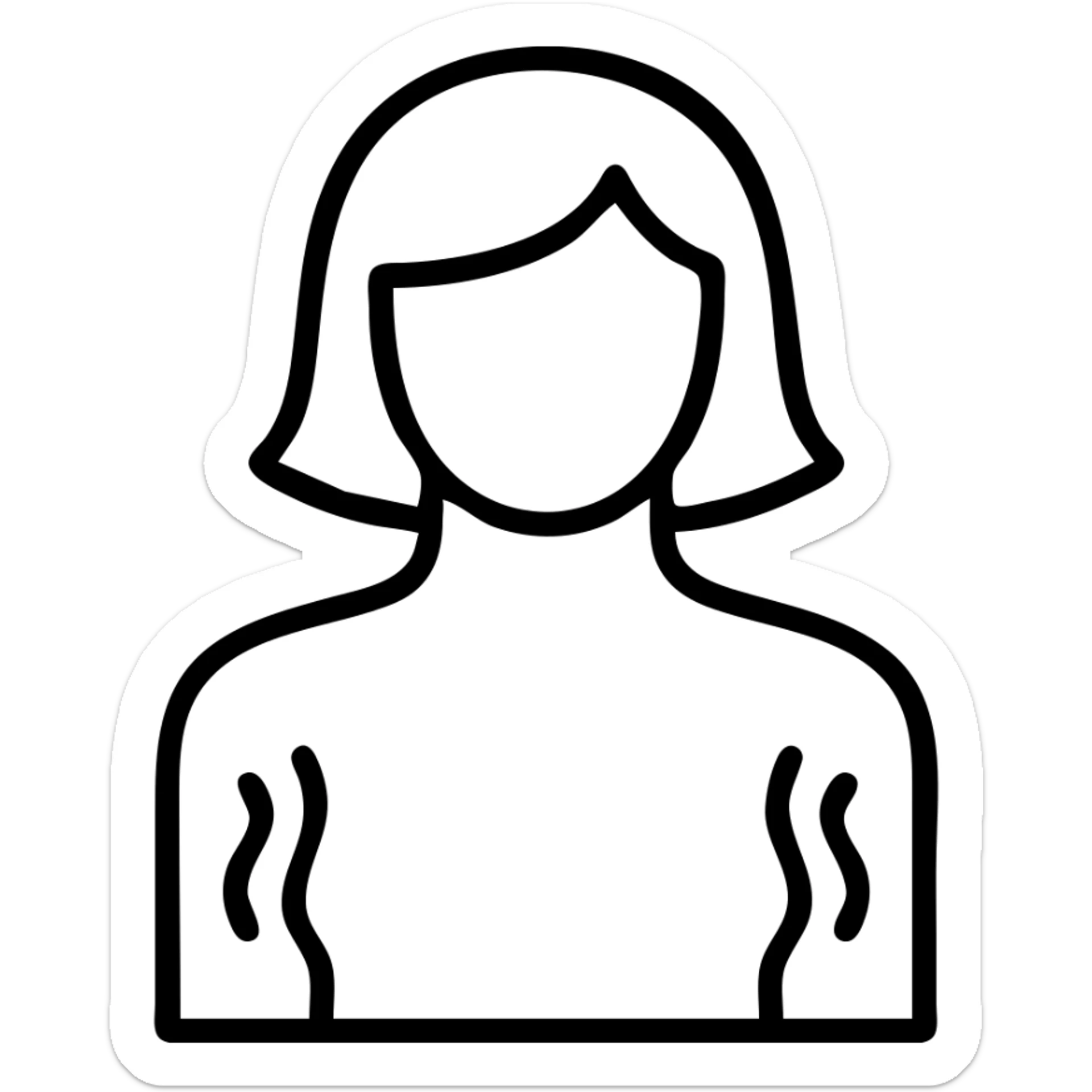 simple icon of female silhouette with lines suggesting loose skin, skin flaccidity, transparent background sticker