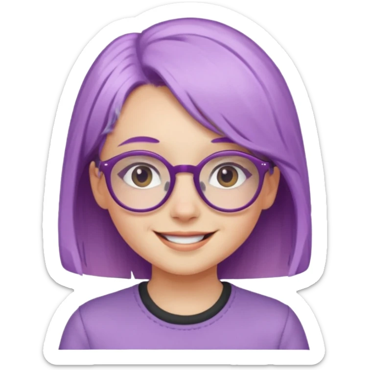 chica bonita con ligero cabello morado con lentes de estatura pequeña sticker