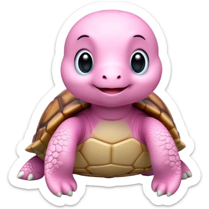 light pink turtle, cute, adorable, looks like a stuffed animal with no details in skin, similar to the 3D emoji version sticker