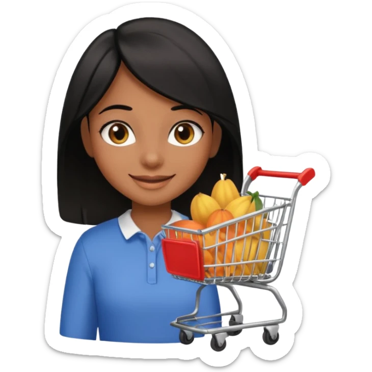 Uma menina morena cabelo liso preto olhos puxados fazendo compra sticker