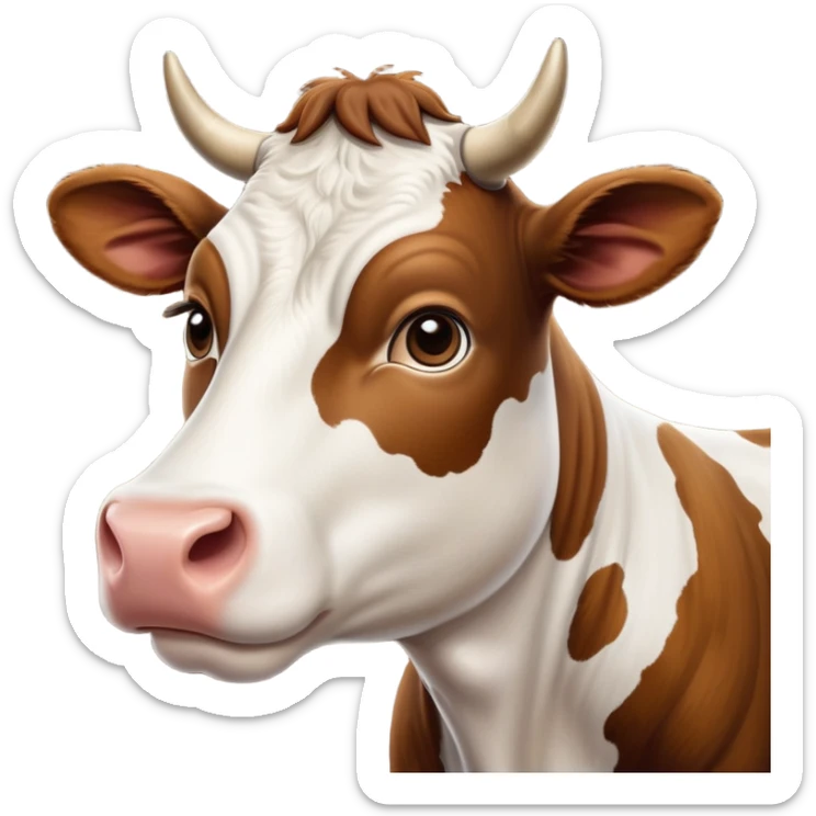 cinematic-noble-brown-and-white-cow-portrait-emoji,-poised-and-regal,-with-a-large,-sturdy-build-and-a-beautifully-patterned-hide-of-rich-brown-accented-by-crisp-white-patches,-deep-set-soulful-brown-eyes,-simplified-yet-sharp-and-sophisticated sticker