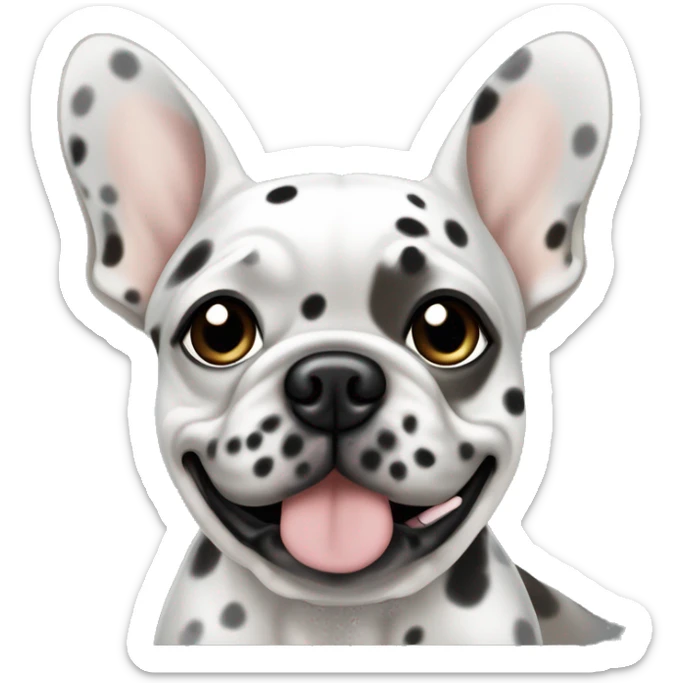 Light gray Merle Frenchie with black spots with a blonde haired blue eyed woman sticker