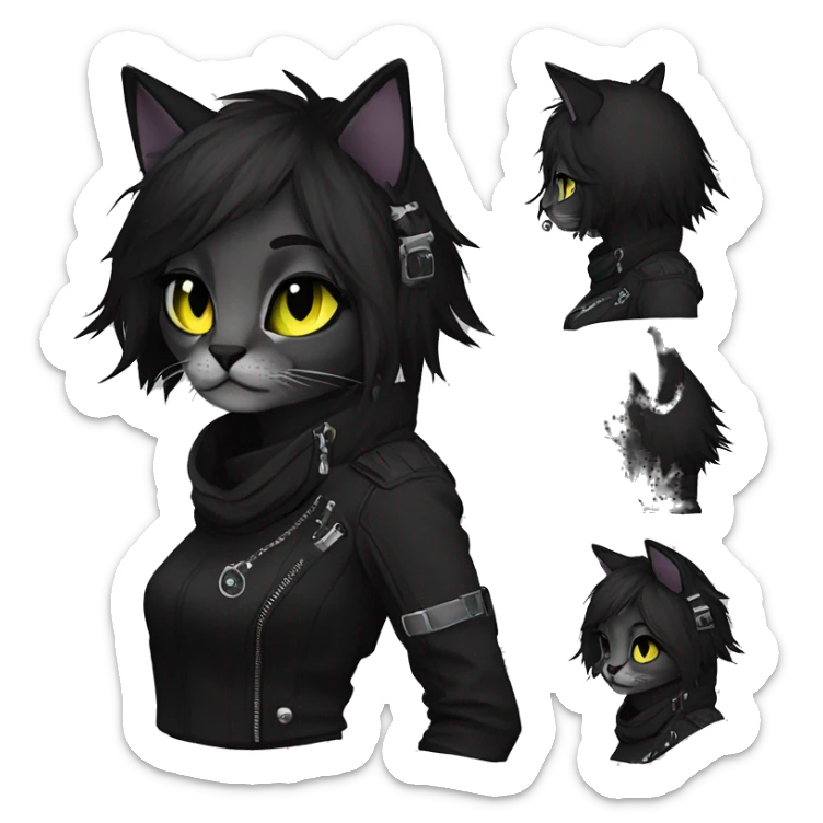 Edgy Shy Anthro cool pretty colorful dark cat-fursona techwear punk black emo-mane sticker