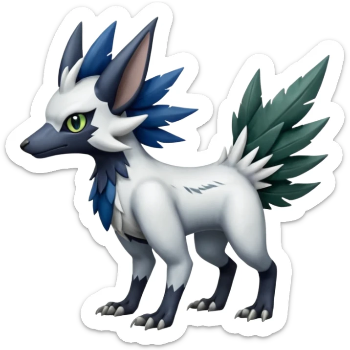 Shiny Black Grey White and Dark-Green Trico-Poochyena-Nargacuga-Silvally-Absol-fusion sticker