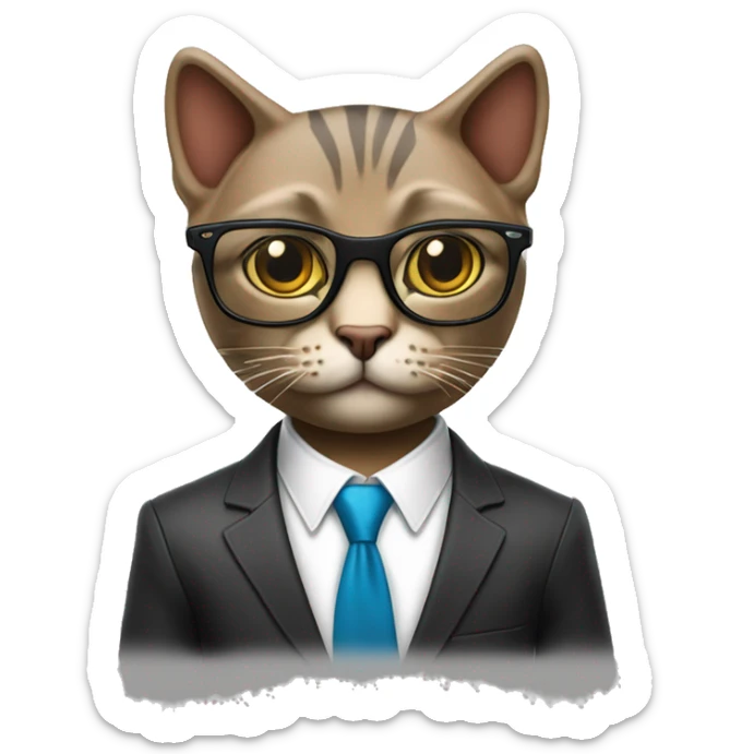 Mulatto hiphop confident business slim fit adult cat full body pfp with smart glasses and chill eyes sticker