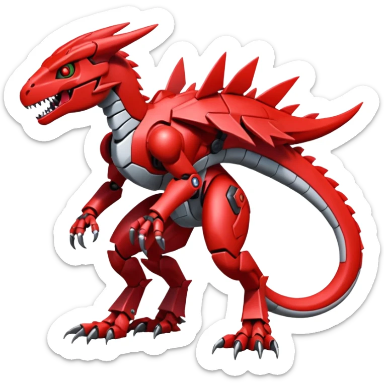 Cool Edgy Futuristic Red Digimon-Fakemon-Guilmon-Velociraptor-Dragon-Mecha full body sticker
