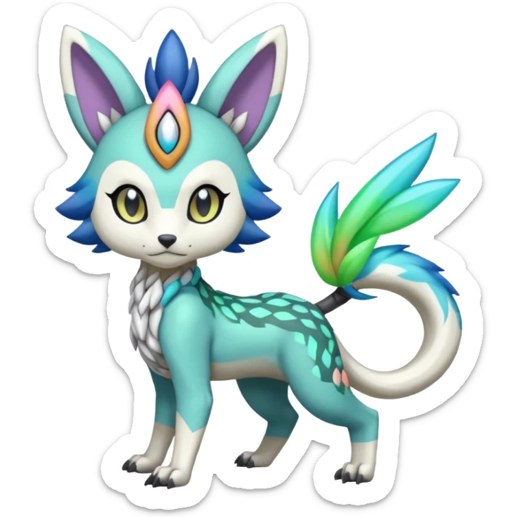 Colorful Exotic Randomly-colored Cartoon Anime Meloetta-WereGarurumon-Trico-Pokémon-Fakémon-fusion-hybrid-creature sticker