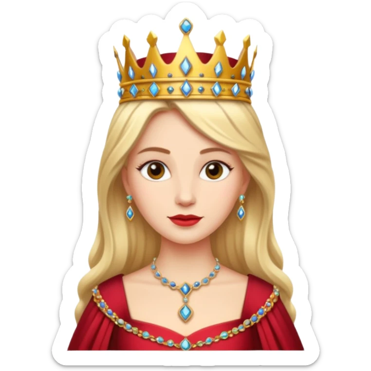 medieval queen with a crown and elegant gown, regal and graceful, Puy du Fou theme park emoji sticker