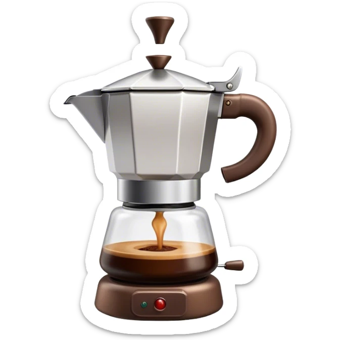 Cinematic Realistic Moka Pot Pop Culture Emoji, featuring an iconic Italian coffee maker rendered with classic charm and warm, inviting lighting. sticker