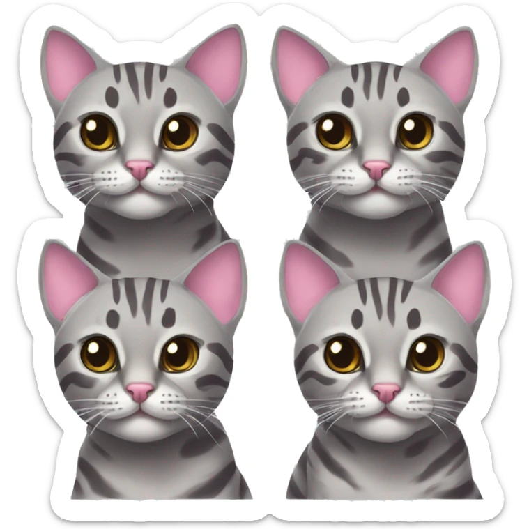 Two grey bengal cats. One grey bengal cat and one grey bengal cat with a pink bow on its head sticker