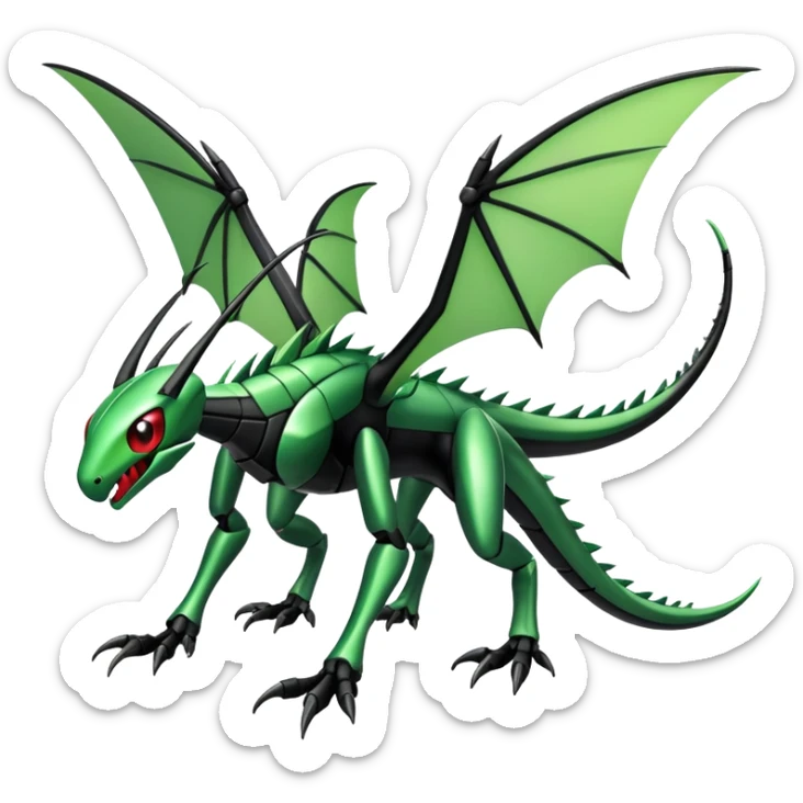 Gothic Black Edgy Futuristic Flygon-Scyther-Fakemon-creature Full Body sticker