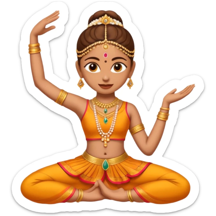 give me some bharatanatyam dancer emojis with some light brown skin and have 1 hand above head and 1 hand below hip sticker