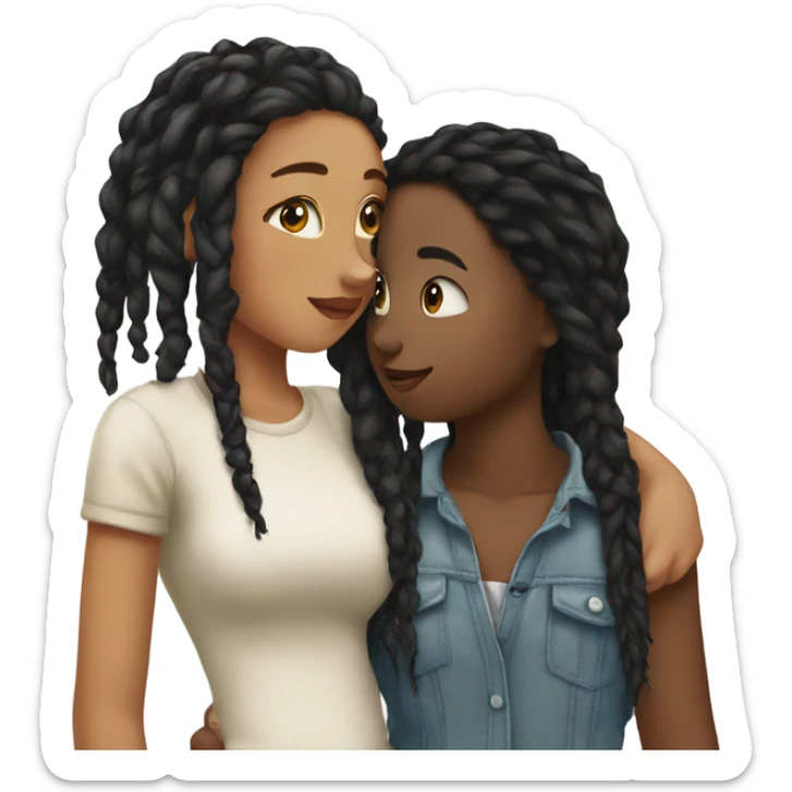 Girl with dreadlocks kissing girl with short black hair sticker