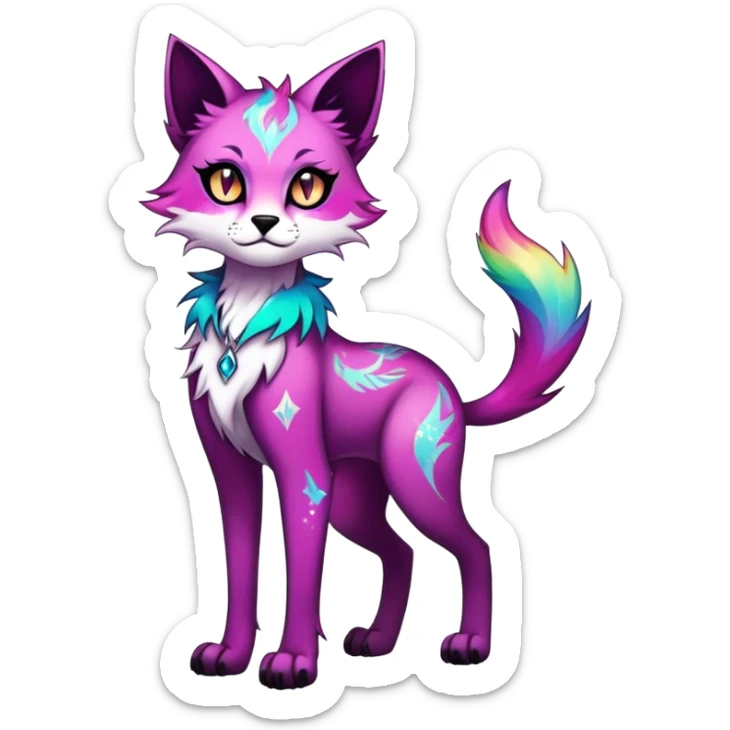 Multicolored Vibrant edgy gothic Falvie-Fionbri-creature-sparkle-feline-fursona, full body, with random markings sticker