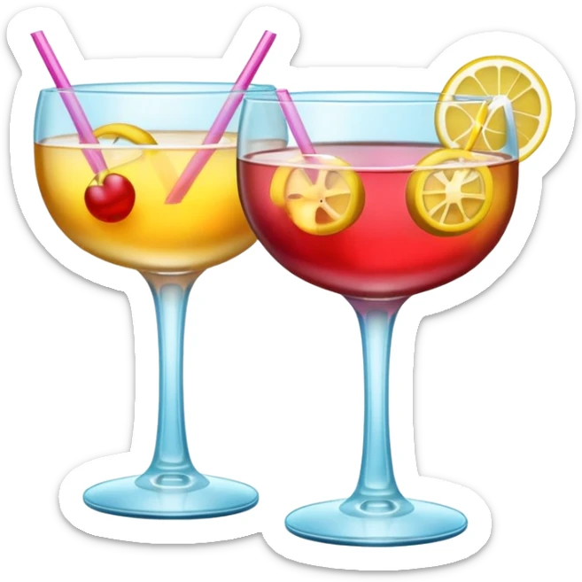 two realistic glasses of cocktail in emoji style,  coupe glass shape sticker
