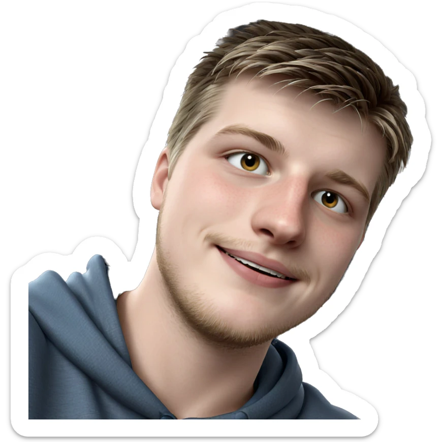 smiling boy in hoodie portrait sticker