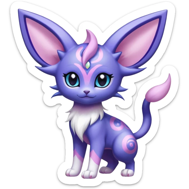 Shiny Exotic Cute Adorable Majestic Espeon-Purrloin-Delcatty-Meowstic-Hybrid-Creature with pattern-markings sticker