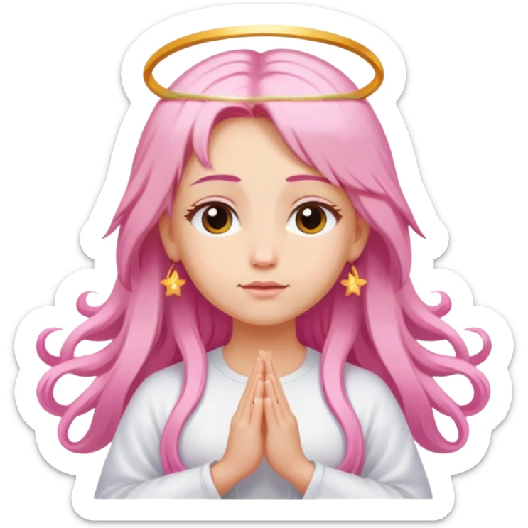 Blonde woman angel with long hair meditating with pink hair clips sticker