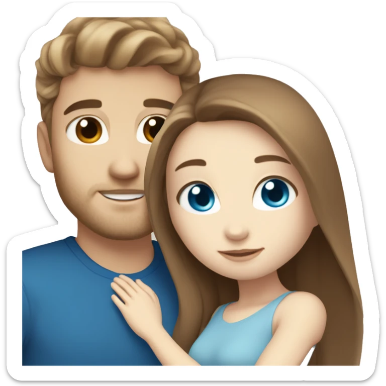white skin girl with blue eyes and long light brown hair hugging white skin boyfriend with blue eyes and brown hair sticker