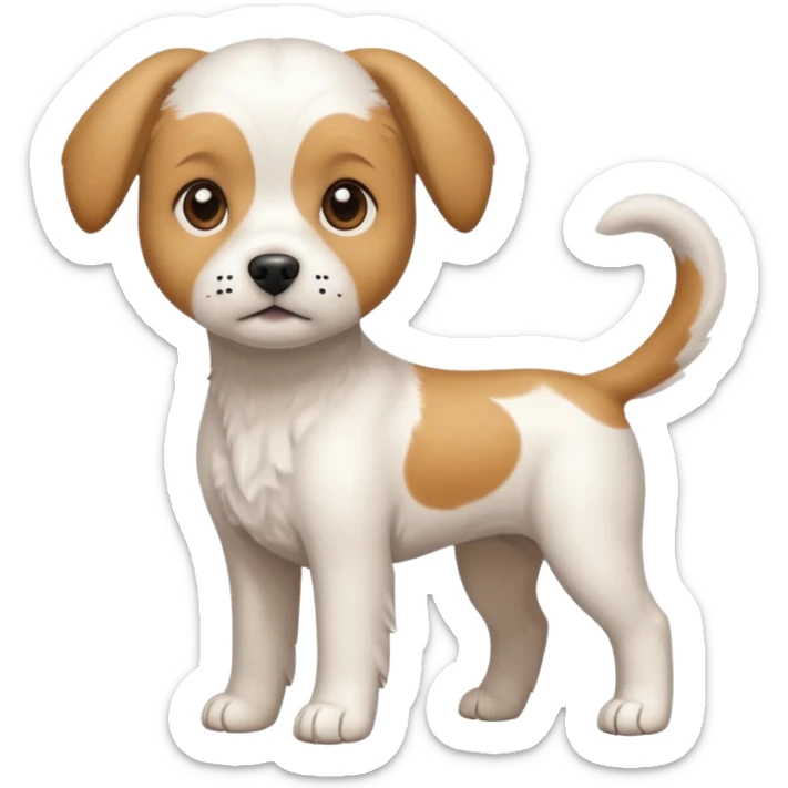 a full body white beagle x maltese x chi dog the size of a kelpie with light brown ears and a light brown patch on one eye sticker