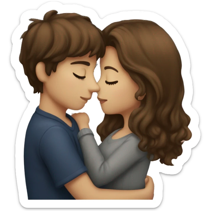 girl with brown hair kissing a boy with brown hair under a sky of star sticker