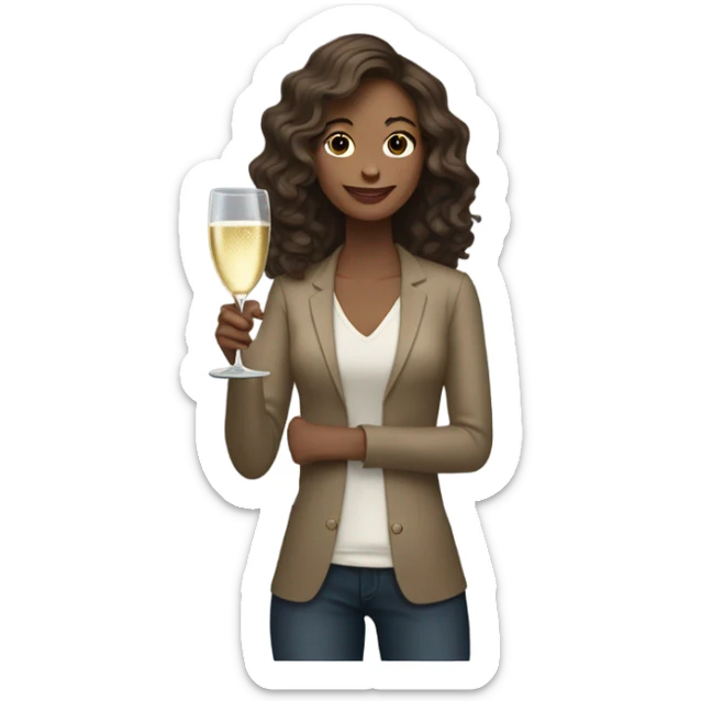 “Create an emoji of a woman with medium-toned skin, long wavy hair, holding a glass of champagne.” sticker