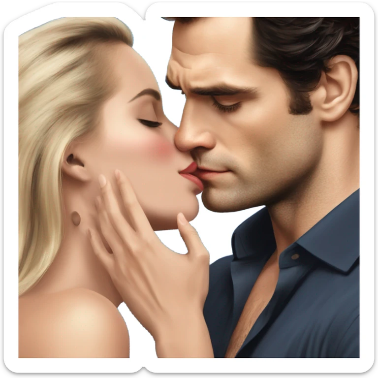 realistic photo of Henry Cavill kissing a beautiful female model while touching her cheek sticker