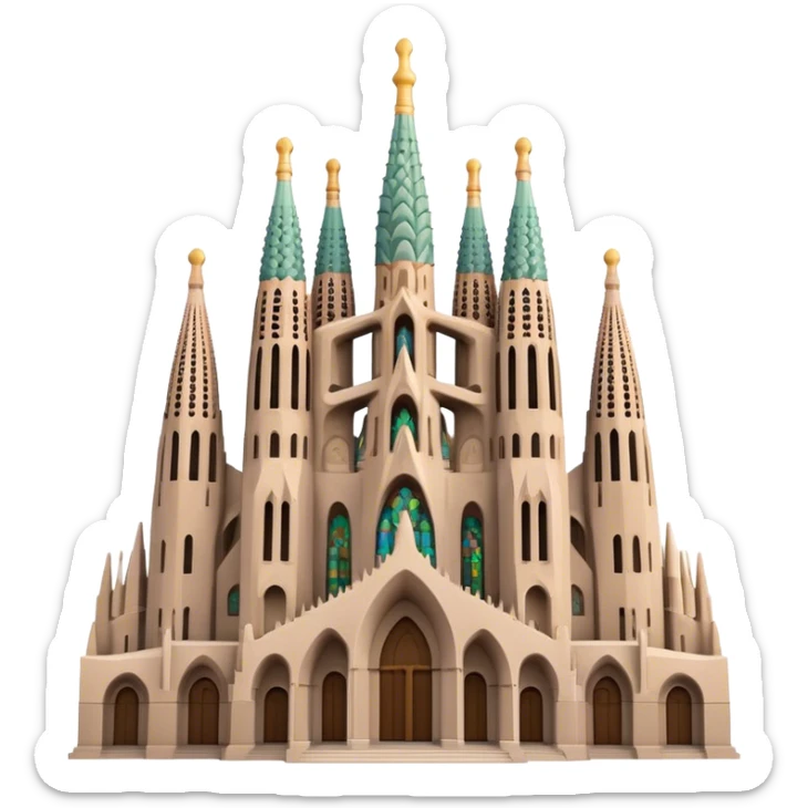 Cinematic Realistic Sagrada Fam√≠lia Landmark Emoji, depicted with the intricate, soaring architecture of the basilica rendered with detailed textures and dramatic, ethereal lighting. sticker